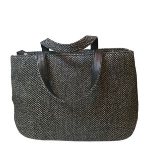 Burberrys Black and White Rare Tweed Double Handle Satchel Bag